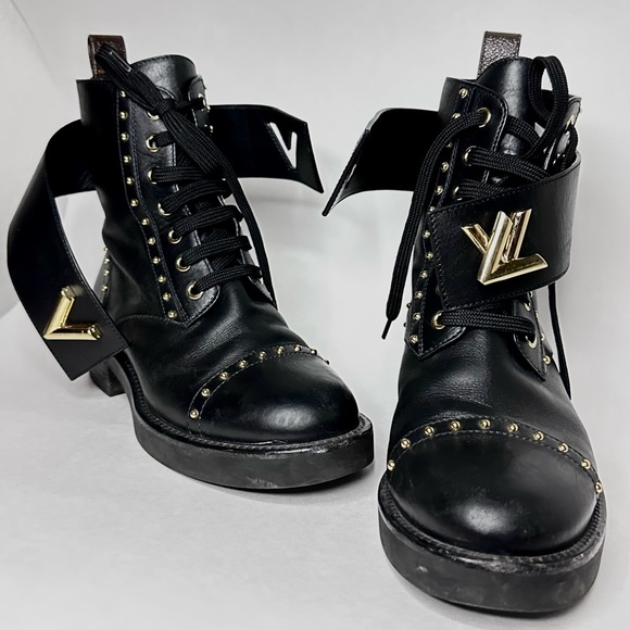 Louis Vuitton LV Black Wonderland Flat Ranger Combat boots 35 1/2 - Picture 1 of 9